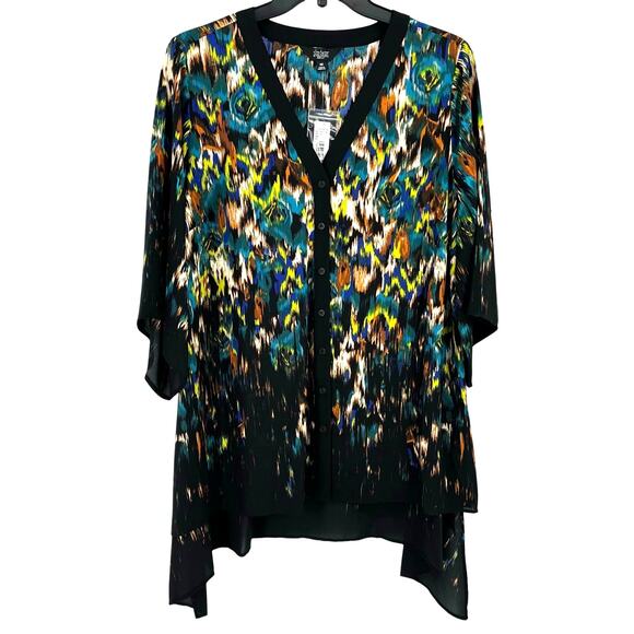 Slim Factor Investments Abstract Ikat Print Asymmetrical Tunic Shirt Plus Sz 2X - Picture 1 of 7